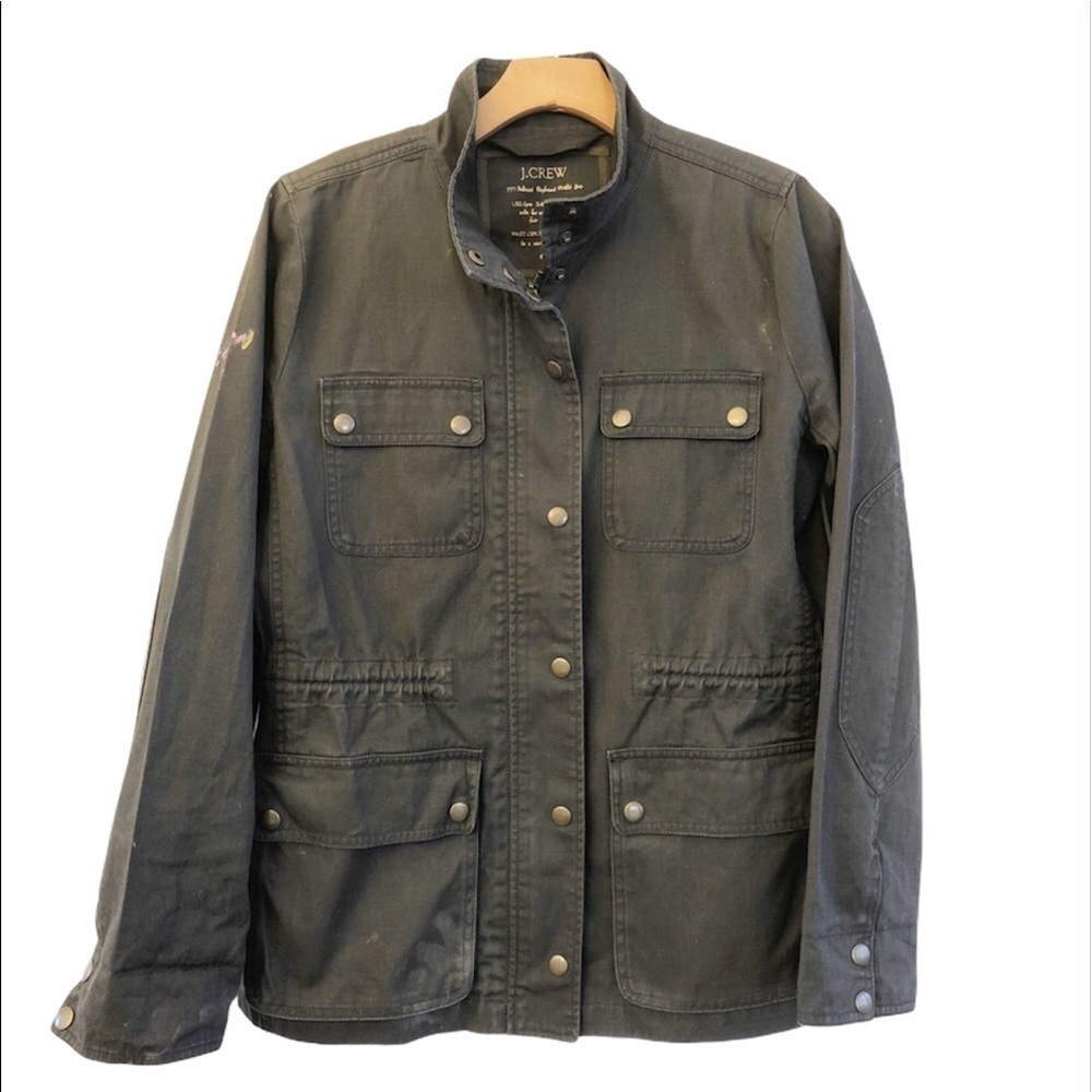 J. CREW Custom Hand Painted Boyfriend Field Jacket Size Small in Olive Green - Picture 2 of 12